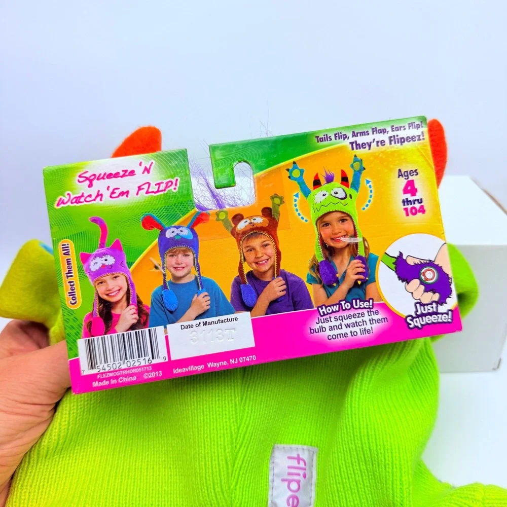 Flipeez Monster Hat Kids OS Lime Green Flapping Ear Beanie Halloween Costume Toy